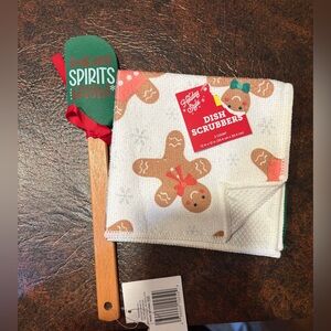 Holiday Gingerbread Dish Scrubbers Set w/ Baking Spirits Bright Spatula New